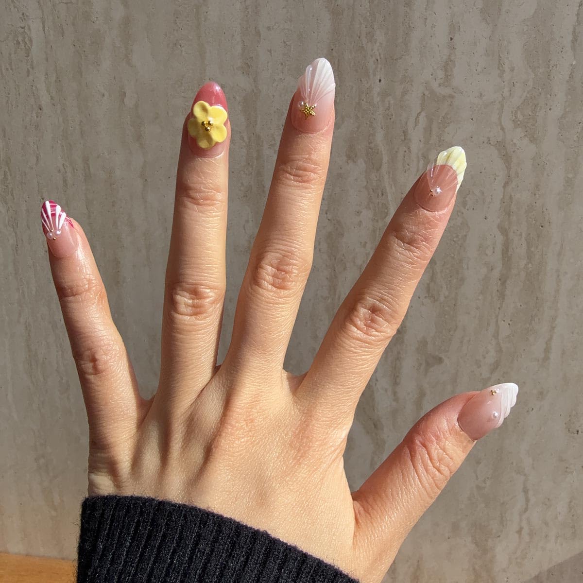 10 Short Handmade Press On Nails | with 3D Floral and French design False Nails | Skip Salon Trips, Easy to Apply & Remove, Reusable (251206, XS)
