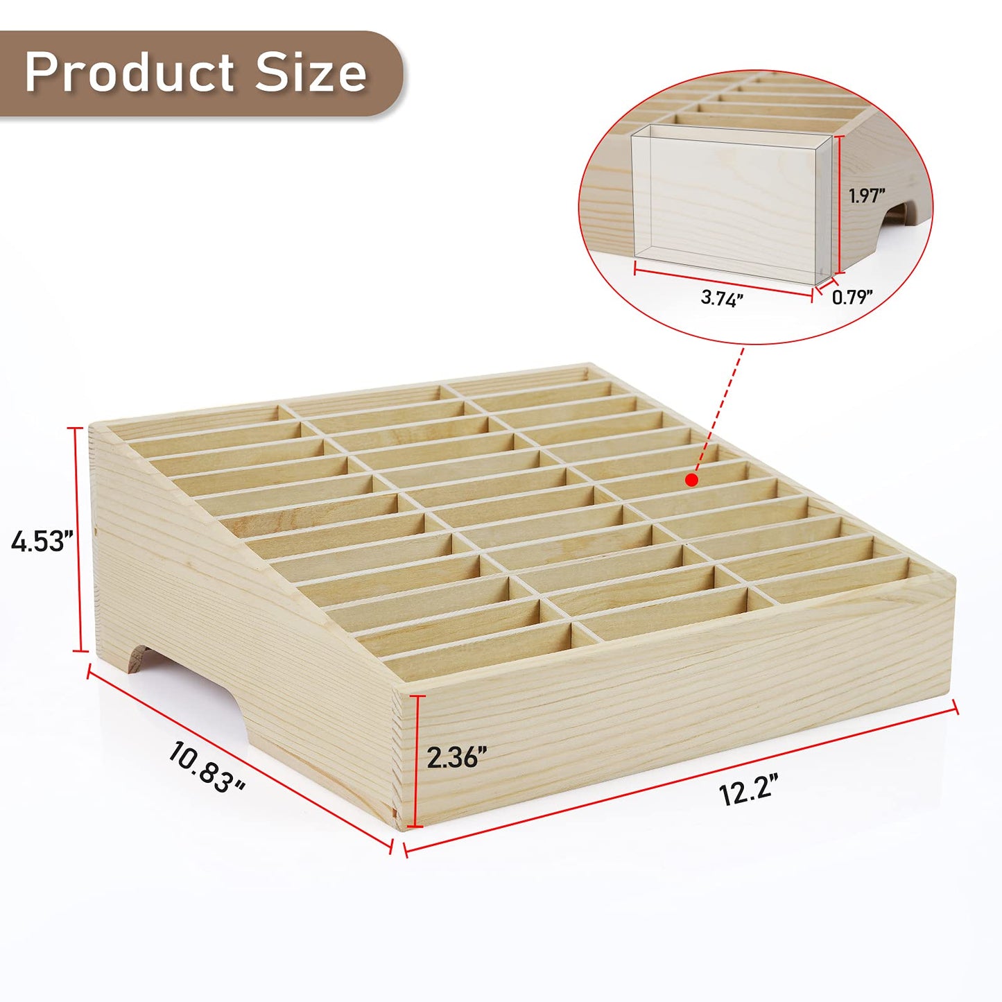 Ozzptuu 36-Grid Wooden Cell Phone Holder Desktop Organizer Storage Box for Classroom Office (36-Grid)