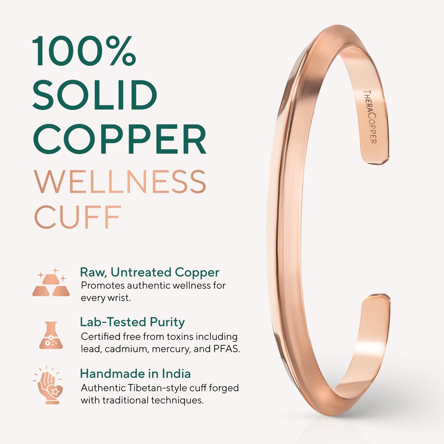 TheraCopper Copper Bracelet for Men & Women — 100% Pure Copper Bracelets — Raw, Solid & Uncoated Authentic Handmade Tibetan Bracelet Cuff Bangles (Prism)
