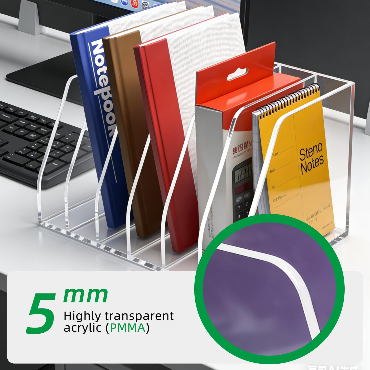 AIDIMOO Acrylic Magazine File Holder, 6 Vertical Compartments Desk Document Sorter Organizer, Clear Folder Rack Binder for Office, Documents, Tablets, Magazines, Books – Home/Classroom Rack