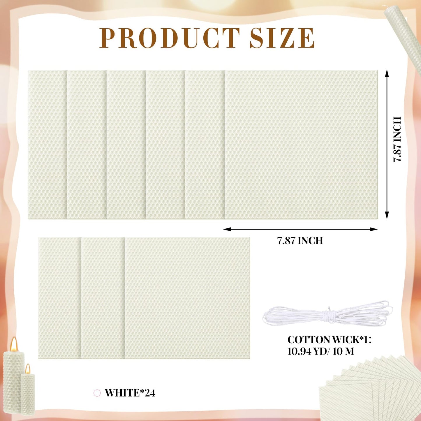 Yuntau 24 Pcs Beeswax Candle Making Kit Ivory Natural Beeswax Sheets DIY Set Include Honeycomb Sheets and Cotton Wicks for Craft Gift Kids Adults Fun Project