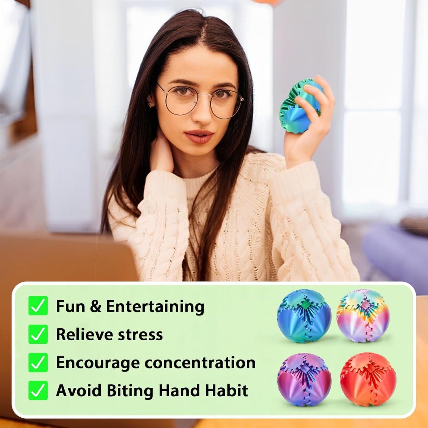 4 Pack Gear Ball Fidget Toys,3D Printed Stress Relief GearSphere Spin Cube for Adults & Kids, Anxiety Relieving Desk Toy Gifts (Multicolor SetA-4PCS)