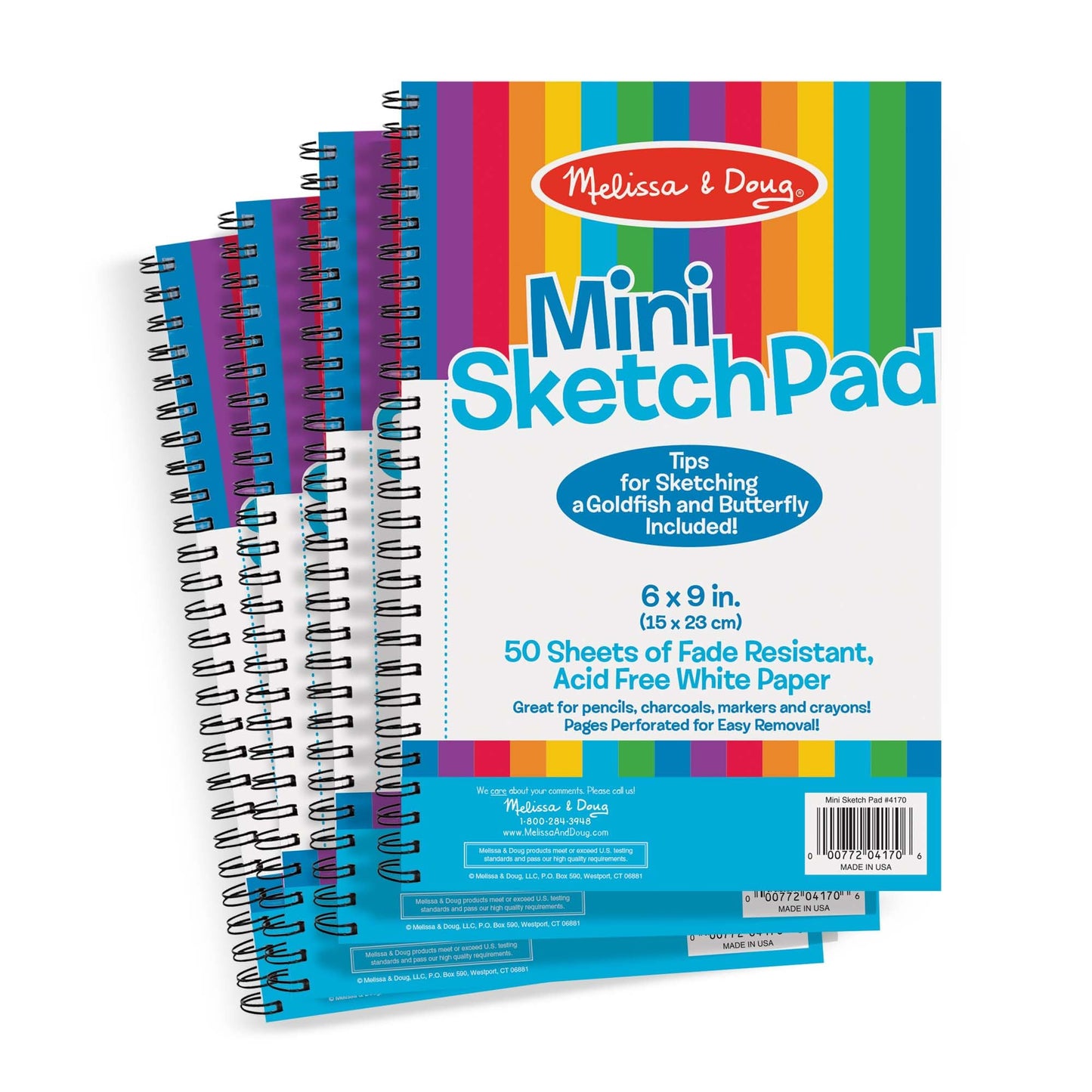 Melissa & Doug Mini-Sketch Spiral-Bound Pad (6 x 9 inches) - 4-Pack Sketch Book for Kids, Kids Drawing Paper, Drawing and Coloring Pads