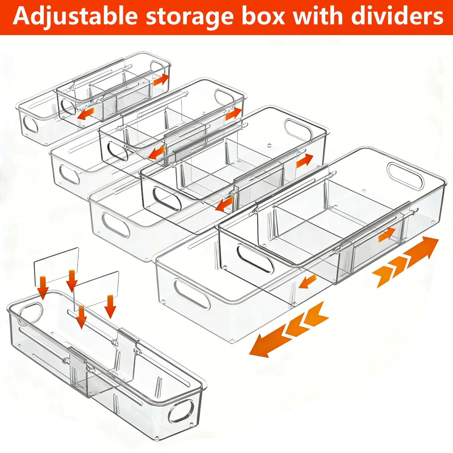 REBECAT 4 Pcs Expandable Clear Drawer Organizers, Adjustable Drawer Organizer Bins with Dividers, makeup organizer for drawer, drawer organizer bathroom for Vanity, Junk Drawer & Office