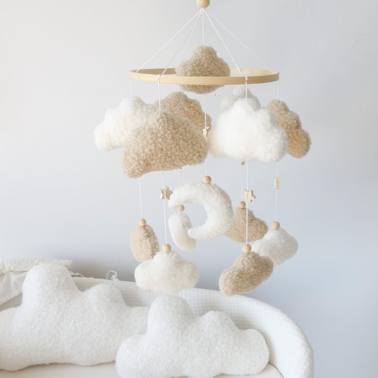 Goukurlsma Neutral Boho Cloud Mobile for Crib with Moon Neutral Baby Crib Mobile Boho Crib Mobile Boucle Baby Mobile for Crib Bassinet