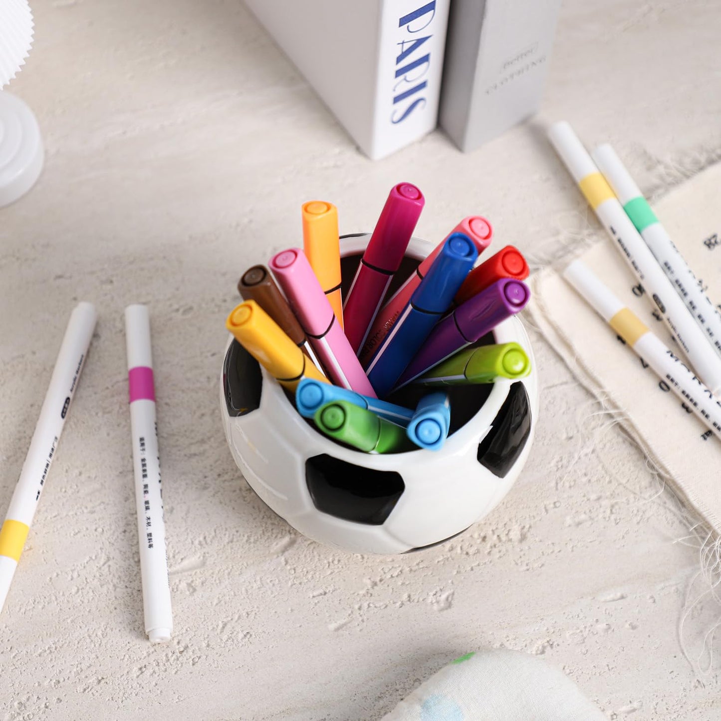 Sizikato Ceramic Pencil Holder for Study, Desktop Decor Football Pen Holder