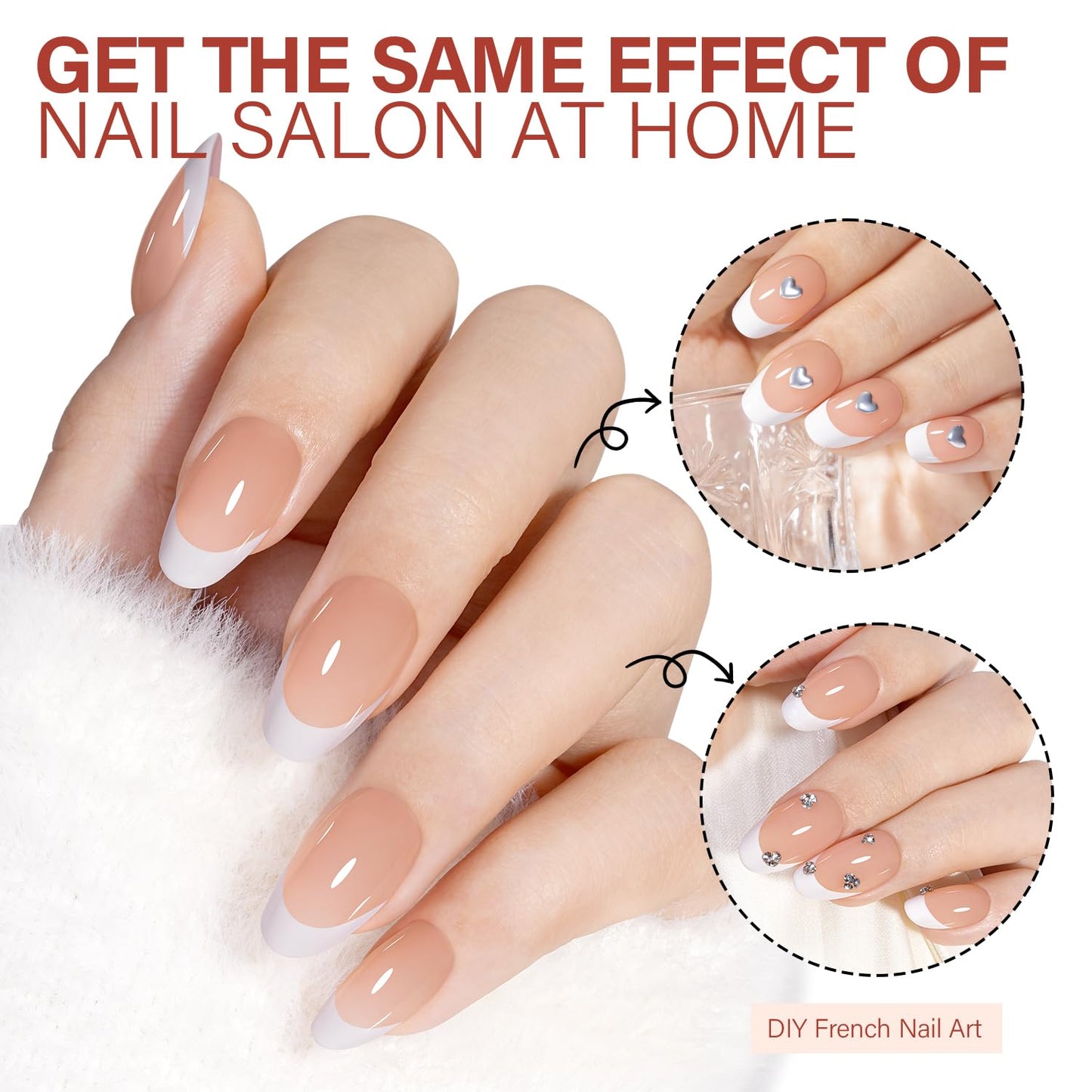 AILLSA French Gel Nail Tips, 180 Pcs French Tip Press on Nails Short Almond Brown, Pre-Applied Primer & Base Coat, No Need File, Soft Nail Tips, Fake Nails for Nail Art DIY 15 Sizes