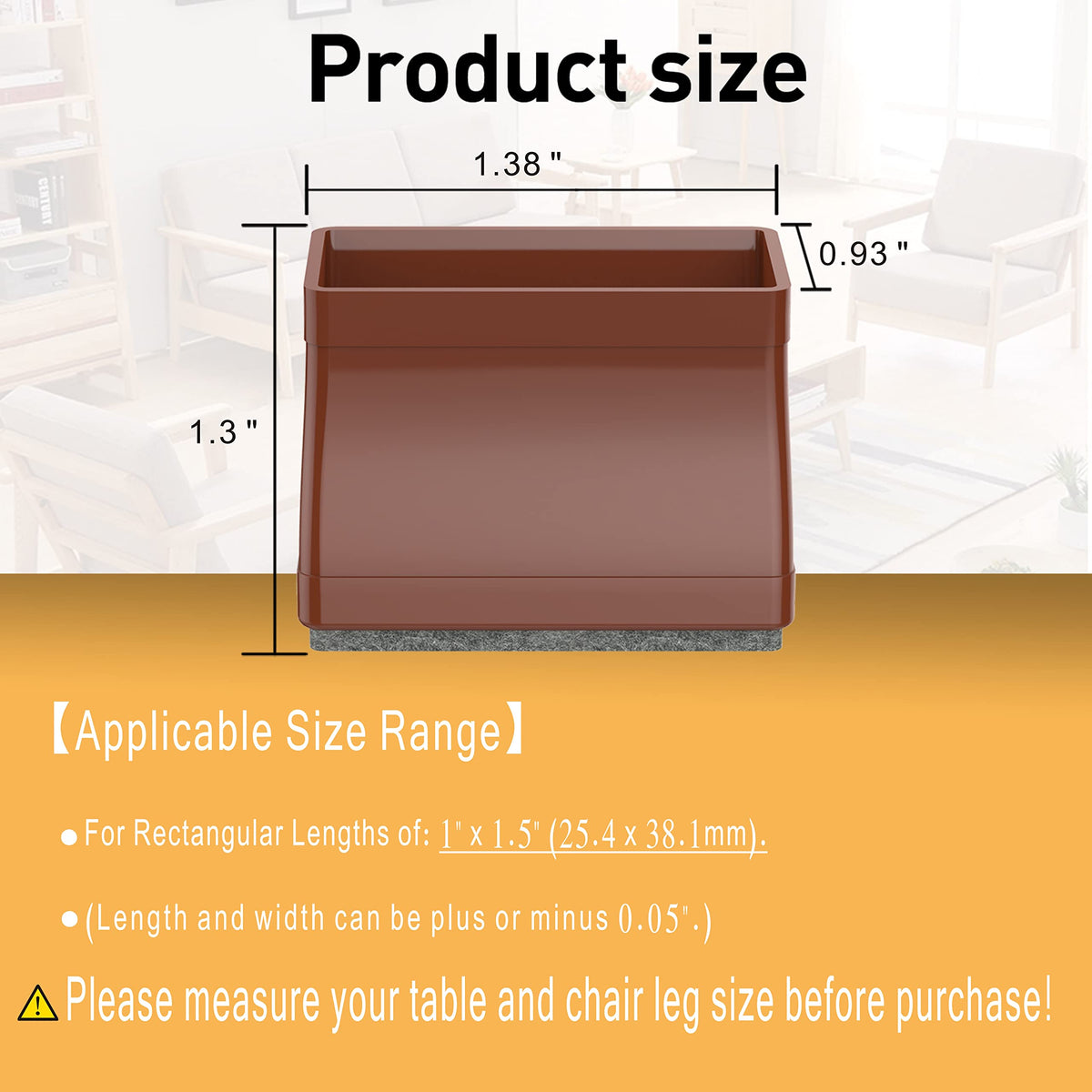 1" x 1.5" Rectangle Chair Leg Floor Protectors for Hardwood Floors Silicone Covers to Protect Wood Tile Floors Felt Pads Furniture Leg Caps Reduce Noise (16 Count)