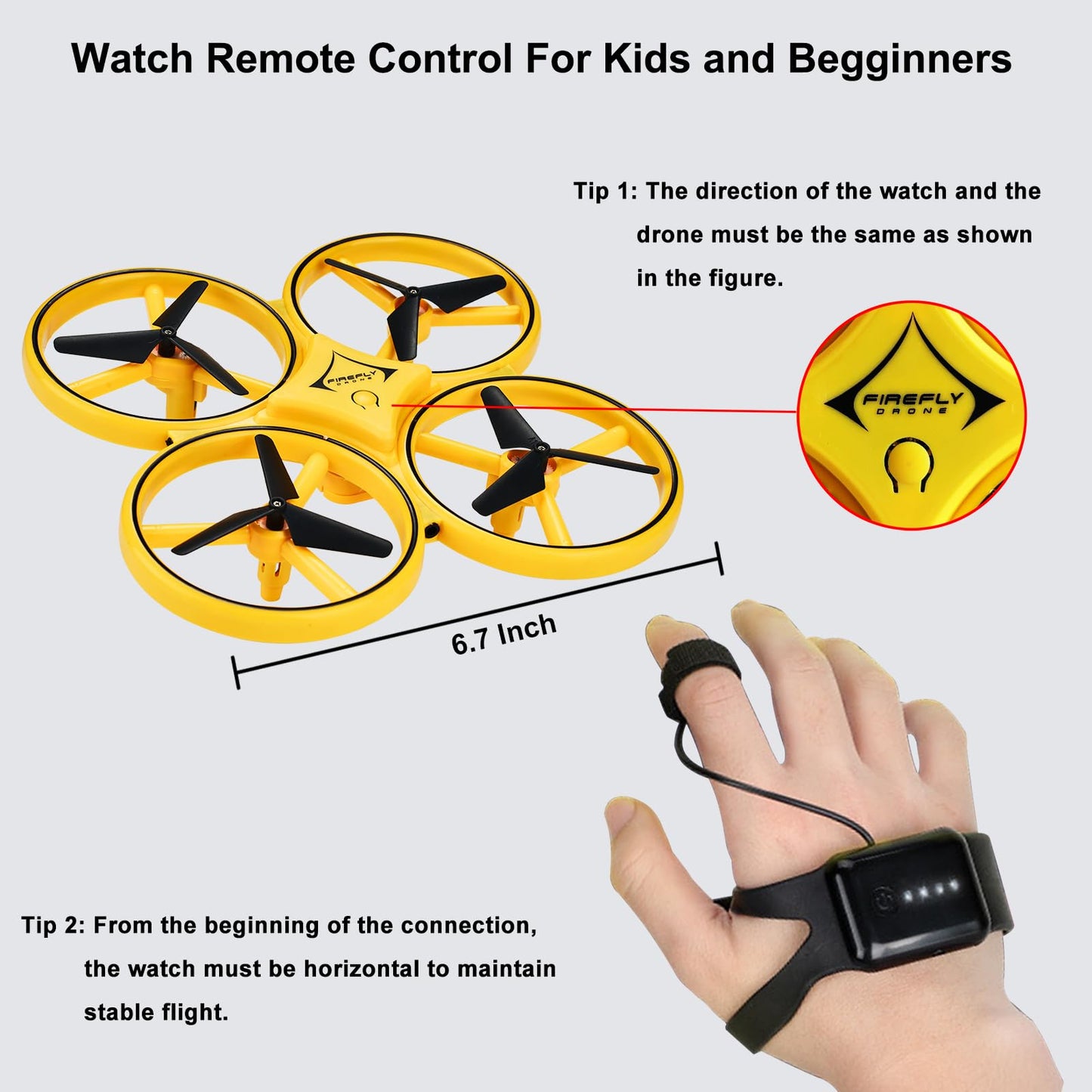 Awaiymi Gesture Control Drone Rc Quadcopter Aircraft Hand Sensor Drone with Smart Watch Controlled, 2 batteries, 360° Flips, Led Light, 3 Modes, 2 USB Cables, Best Gift for Kid