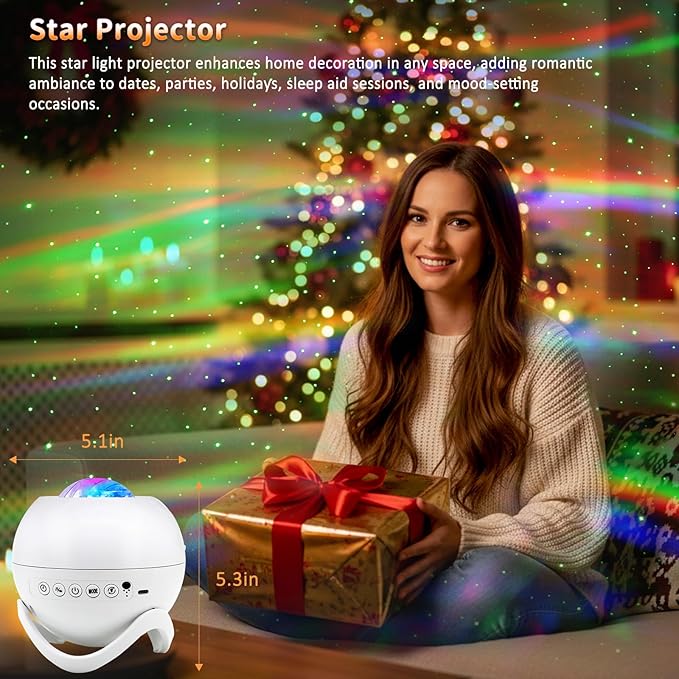 Star Projector Galaxy Projector for Bedroom, White Noise Bluetooth Speaker Northern Lights Projector, Suitable Gaming, Home Theater, Adult, Christmas Mood Night Light