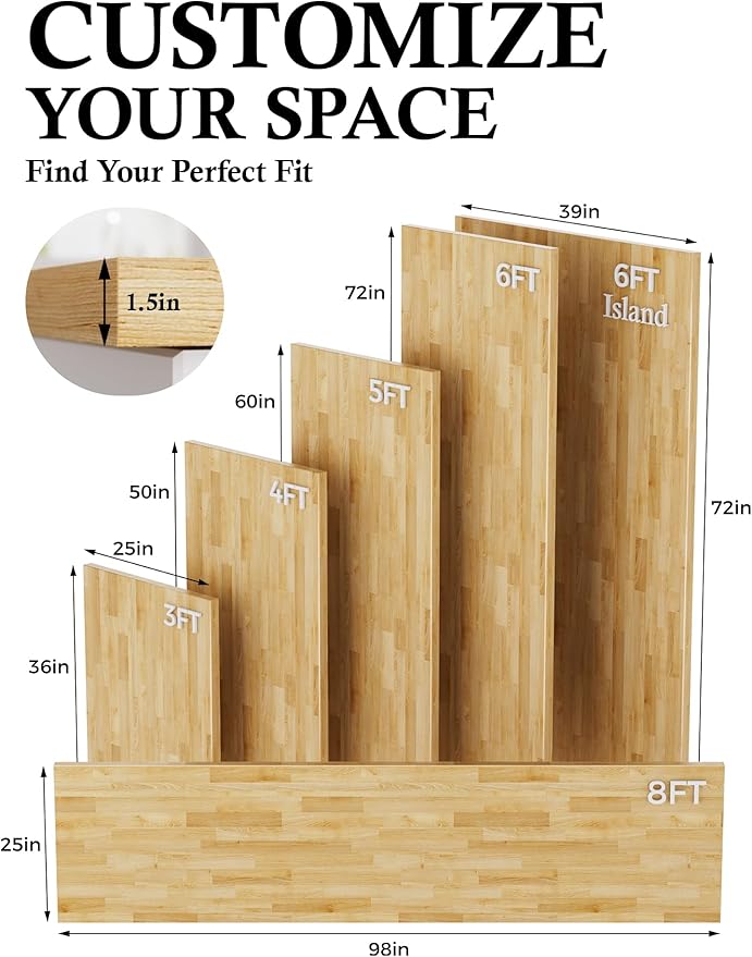 Butcher Block Countertop Birch Solid Wood - 36" x 25" Table Top Butcher Block Cutting Board for Kitchen Island Cart Living Dining Office Desk Workbench Washer Dryer Countertop Unfinished 1.5" Th