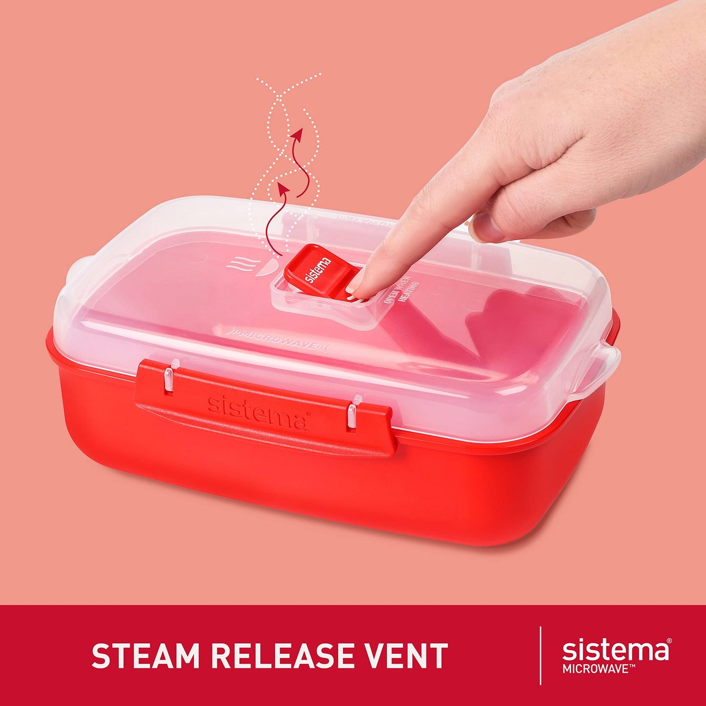 Sistema Heat & Eat Microwave Container Set, 4 Rectangular Microwaveable Food Containers with Lids & Steam Release Vents, Dishwasher & Freezer-Safe Food Storage, 2 x 1.25L & 525mL Sizes, BPA-Free