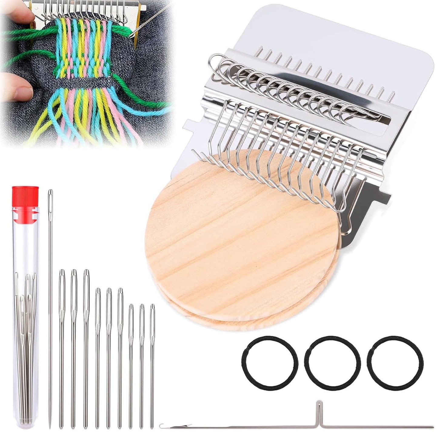 PatchMaker 2.0 Kit, Mini Portable Darning Loom for Beginners, Knitpatch Kit for Holes Repair on Socks, Clothes & Jeans, Sewing Repair Weaving Tool Set, Craft Supplies (14 Hooks)