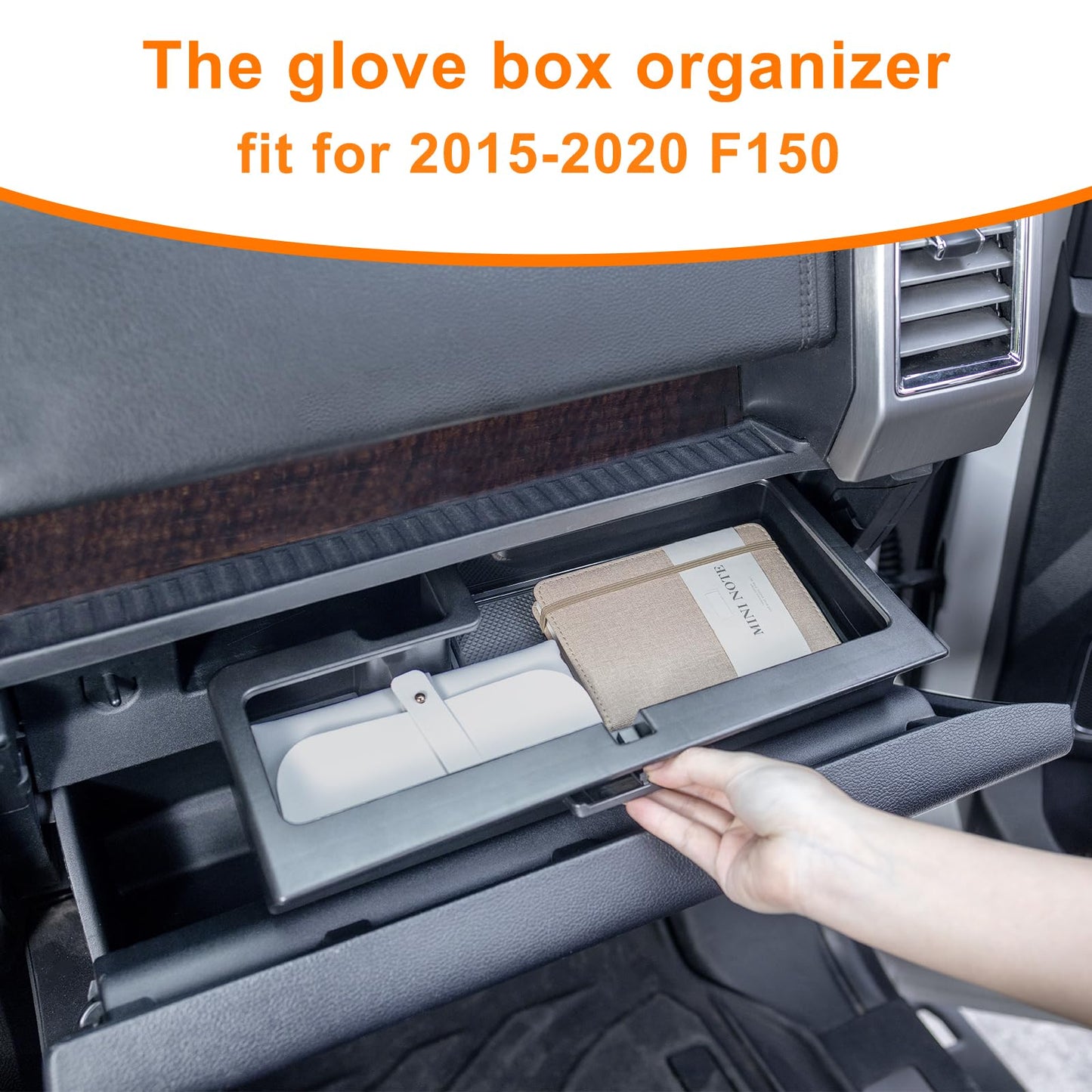 Glove Box Organizer Compatible with 2015-2020 Ford F150 Accessories Interior Hidden Glove Storage Compartment Organizer Tray ABS Materials