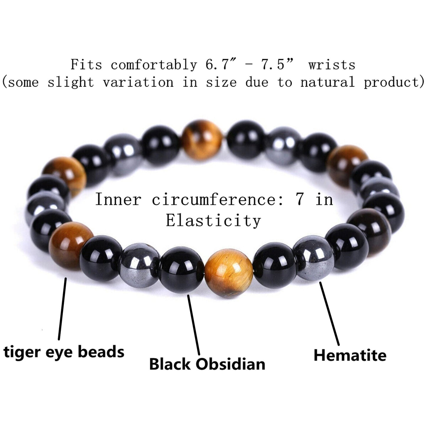 WEFRIN Triple Protection Bracelet for Bring Luck and Prosperity Hematite Black Obsidian Tiger Eye Stone Bracelets for Men Women, Beaded Buddha Rope Uni Bracelet (2pcs) (F)