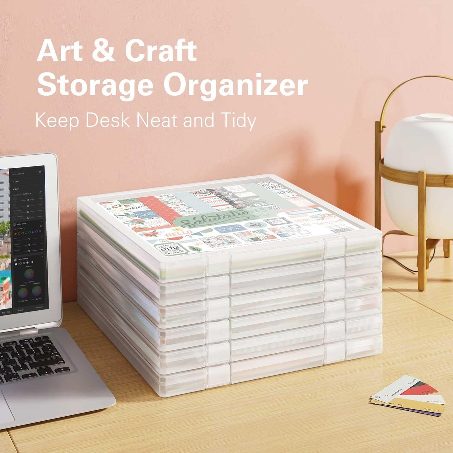 iBune 6-Pack Craft Organizers and Storage, Art Supply Organizer with Secure Lid, Clear Stackable Plastic Storage for Puzzle, Board Game, Photo, 12 x12 Paper, Inner Size 12.2" x 12.2" x 0.85"