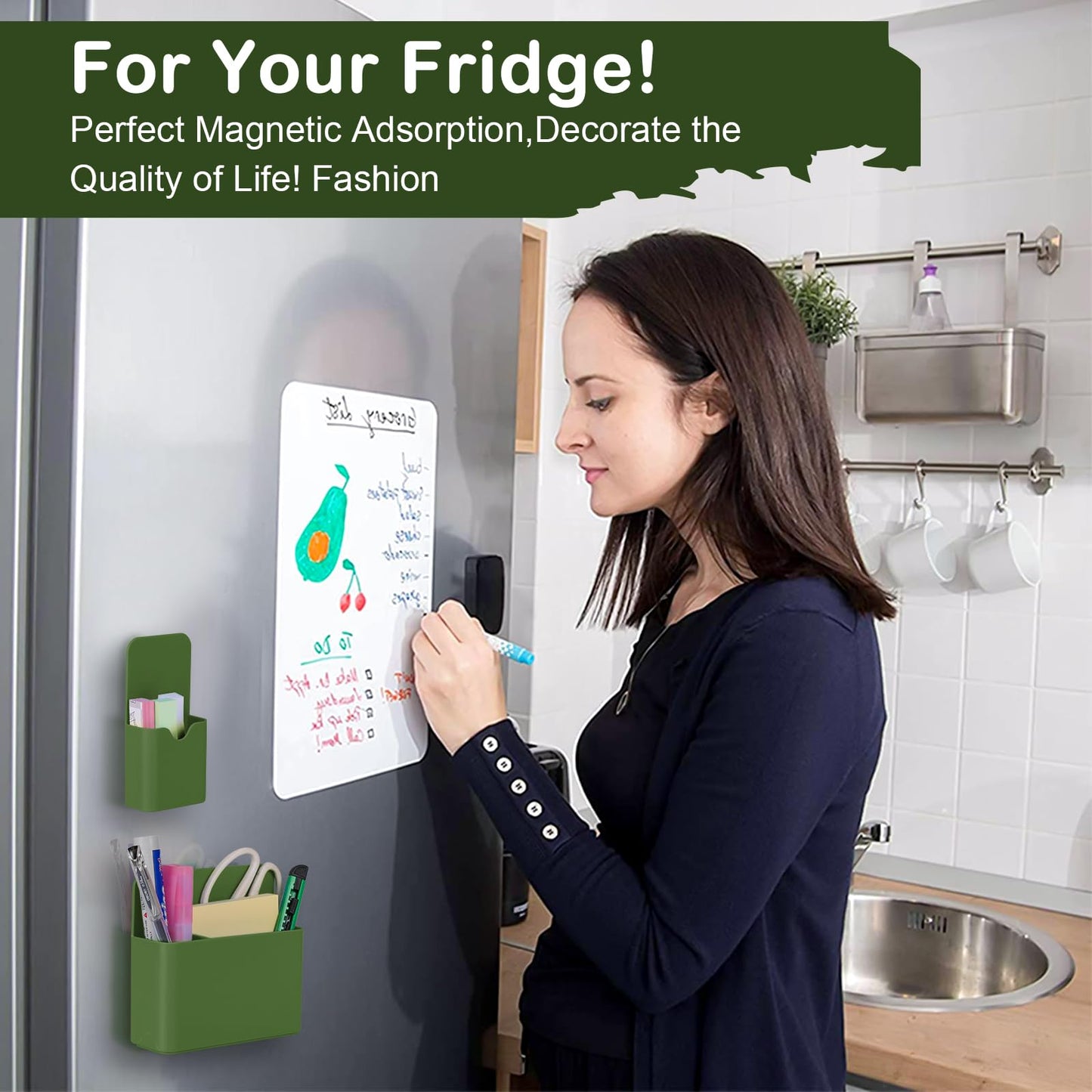 KITANIS Magnetic Pen Holder,2 Pack Magnetic Dry Erase Marker Holder with Generous Compartments,Strong Magnet Storage Marker Pen Pencil Organizer for Refrigerator,Whiteboard,Locker Accessories