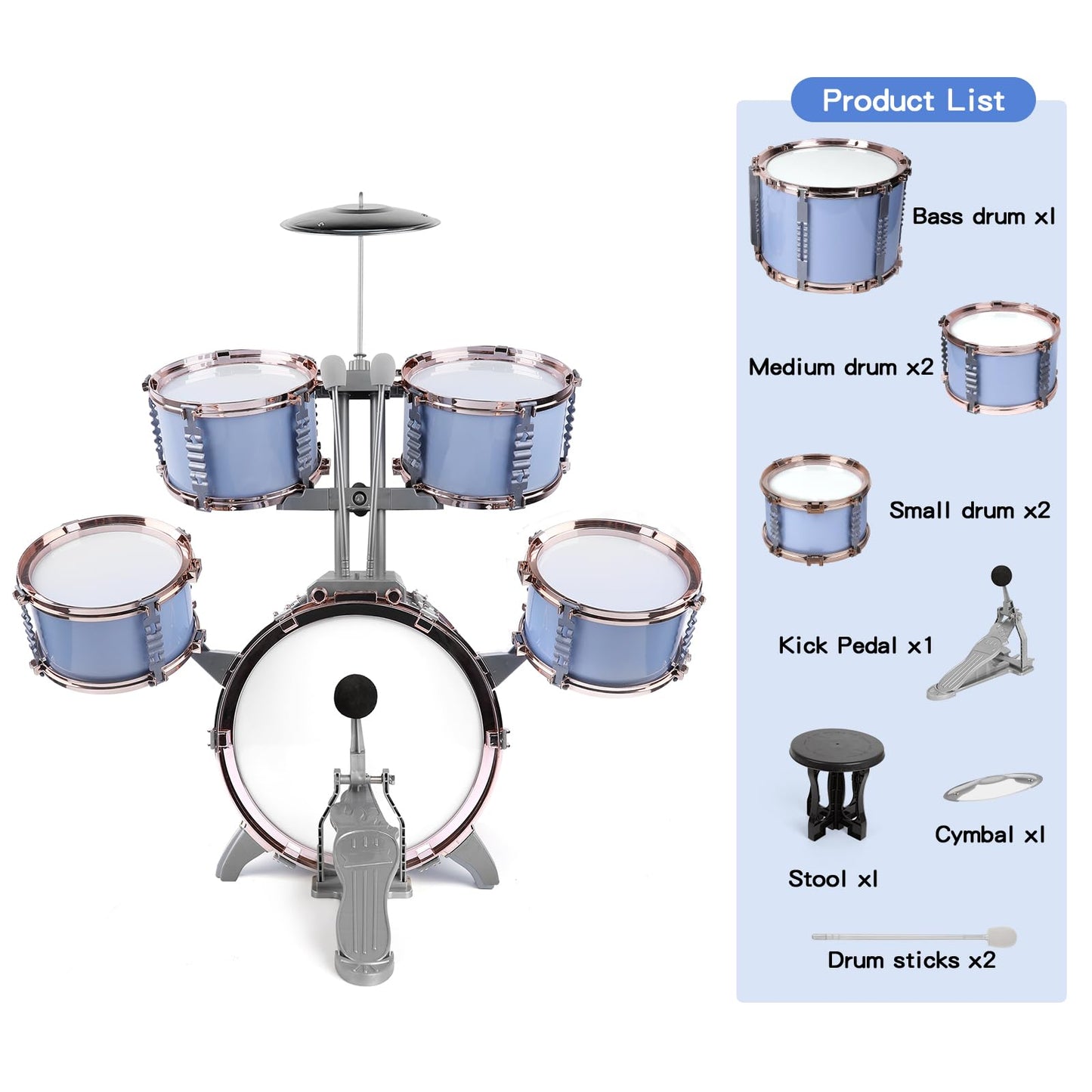 M SANMERSEN Kids Jazz Drum Set - 5 Drums with Stool - Rock Jazz Drum Kit - Musical Enlightenment Educational Toys Gift for Boys Girls