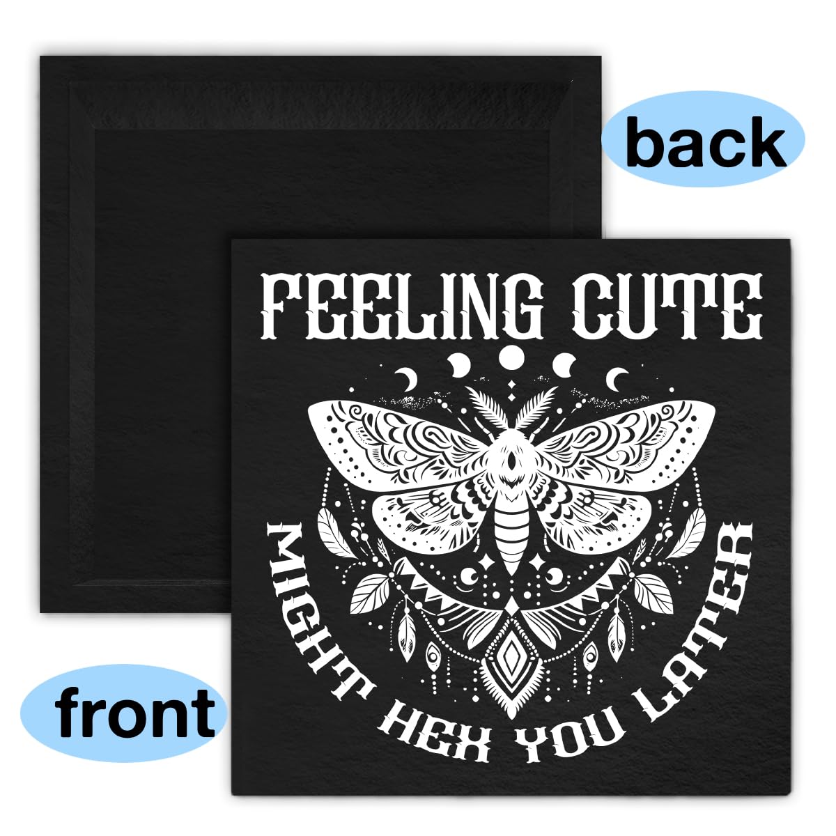 Funny Witch Decor - Witchy Home Decor - Feeling Cute Might Hex You Later Wood Sign Home Bathroom Kitchen Desk Shelf Table Decorations 5×5 Inches