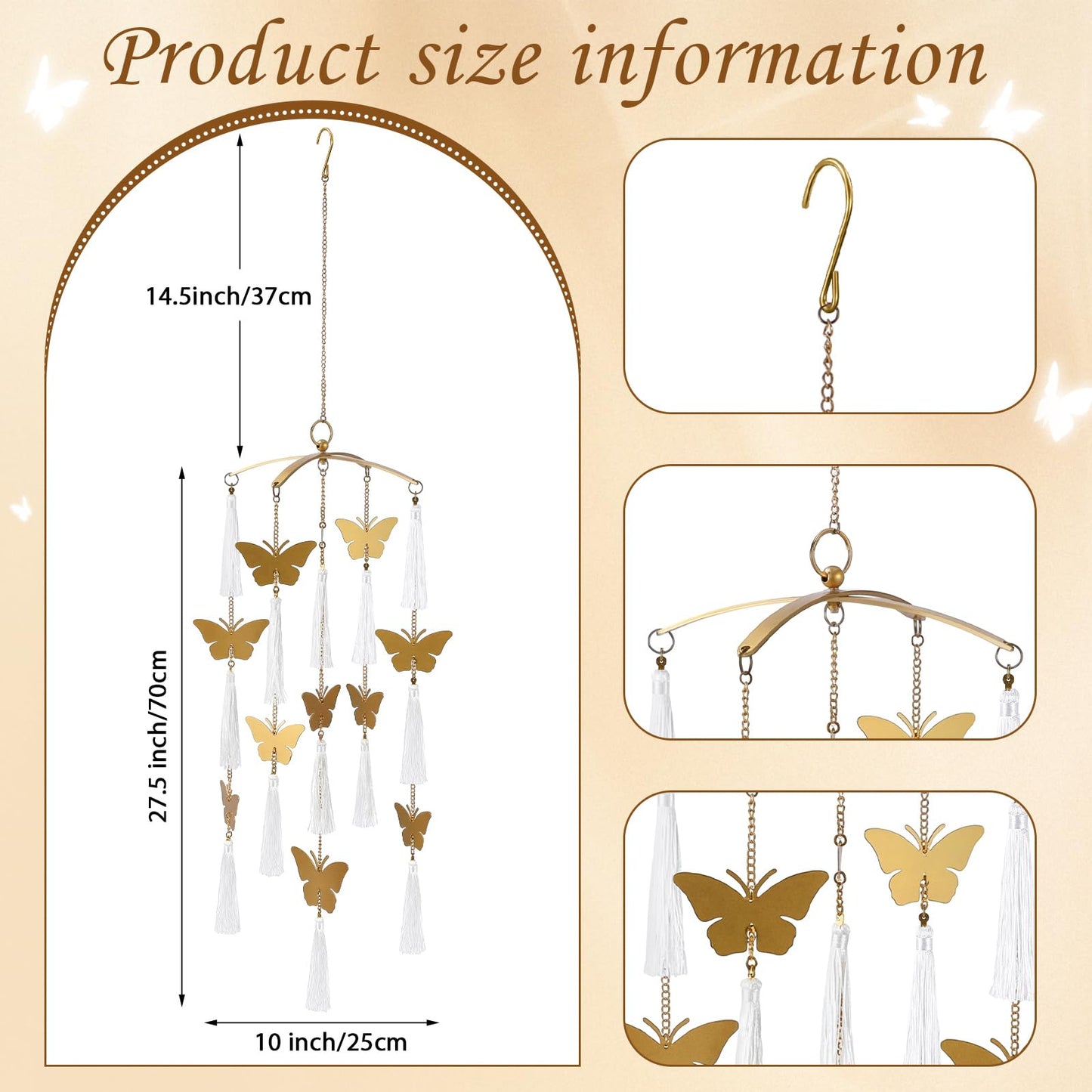 Colingmill Butterfly Crib Mobile Handmade Brass Ceiling Hanging for Baby Nursery Girls Butterfly Hanging Decor for Home Wall Ceiling 42×10 Inch