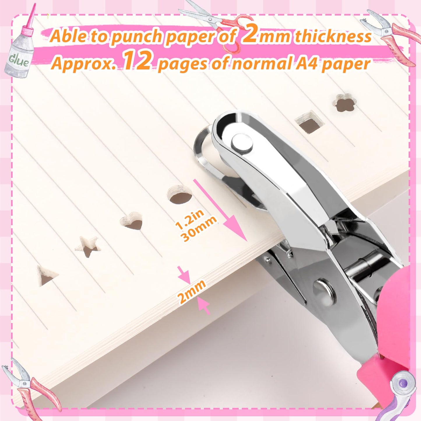 MAPVOLUT 6-Pack Craft Hole Punchers Set - 1/4 Inch Hole Punch for Paper, Binder & Scrapbooking | Circle, Heart, Star, Triangle Shapes | Soft-Grip Handles, Auto Paper Chip Collector, Lightweight
