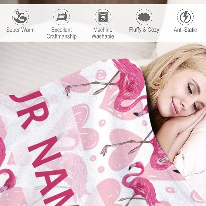 Custom Flamingo Blanket Gifts - 30 x 40 Inches Cute Flamingo Throw - Light Pink Soft Furry Plush Blankets for Chair