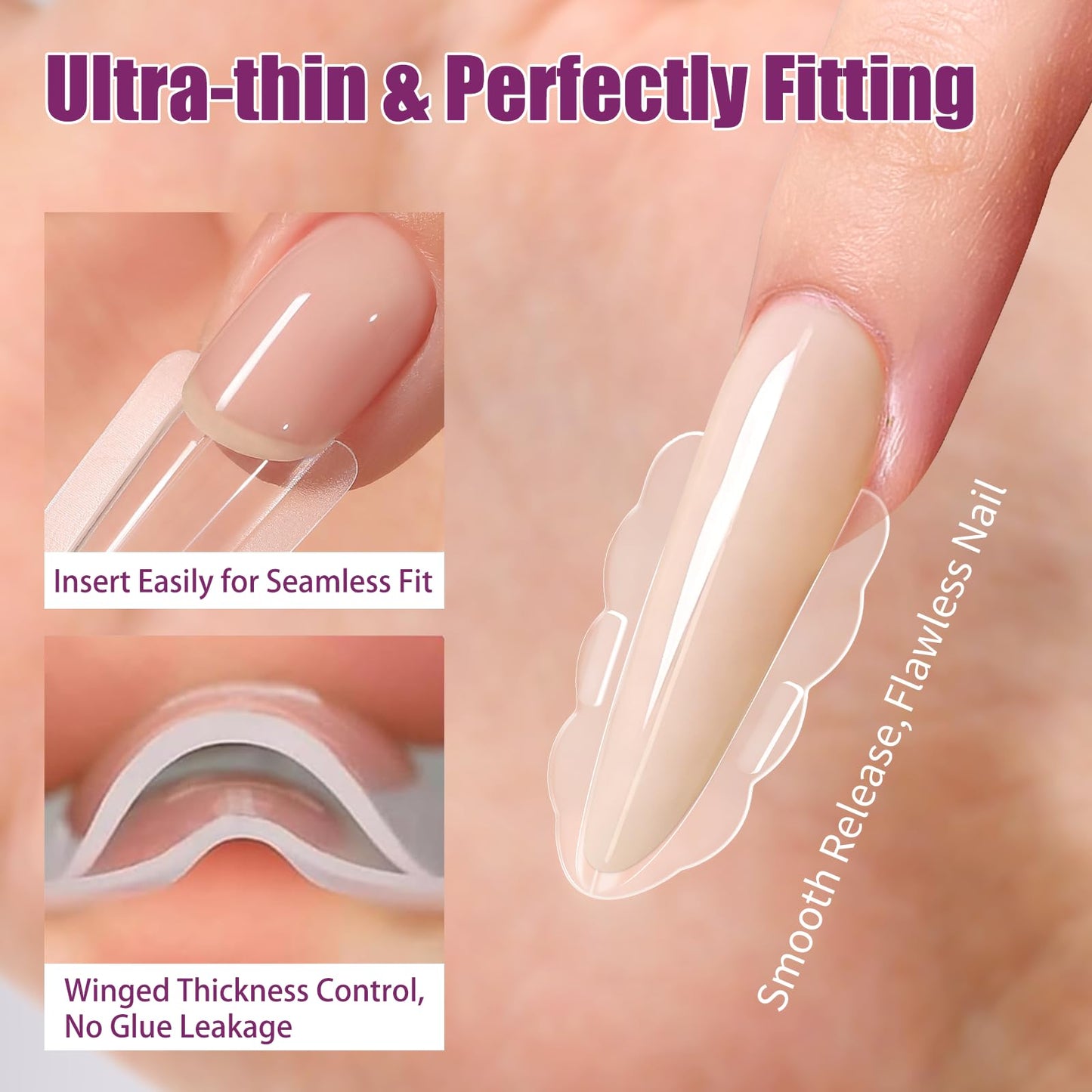 Vnjaoi 280 Pcs Original Sandwich Nails Dual Form with Guide Lines Long Oval Nail Mold for Builder Gel Nail Extensions Art Design Salon DIY at Home