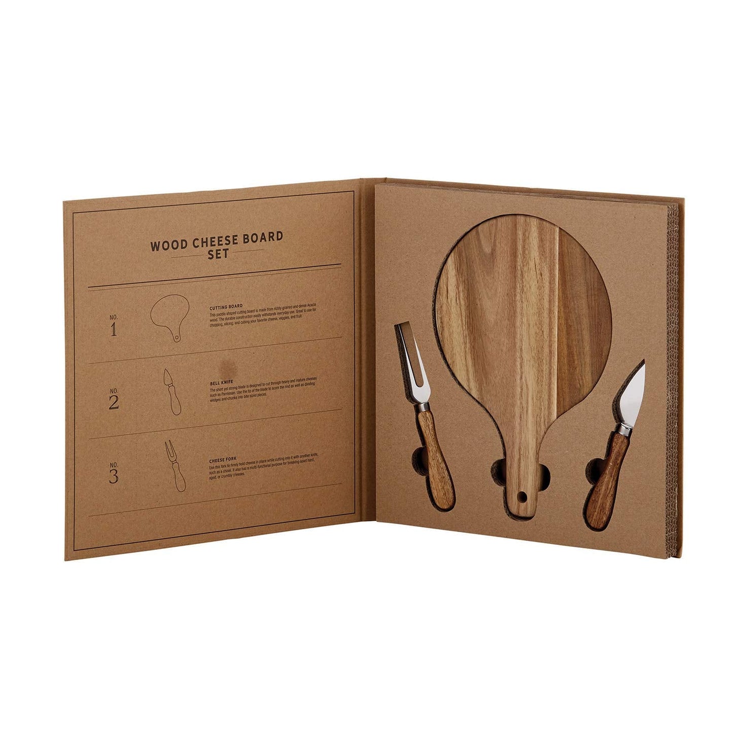 Santa Barbara Design Studio Gift Set Kitchen Essentials TableSugar Kraft Cardboard Book Gift Box, 3-Pieces, Wood Cheese Board Kit