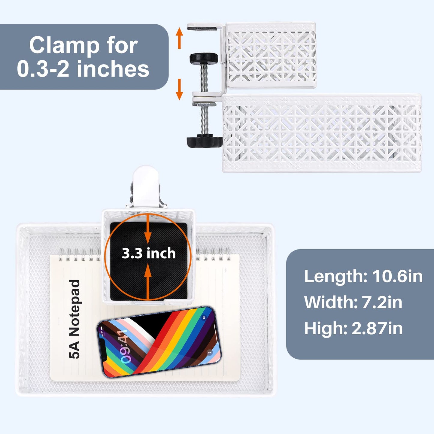 Aurynns Under Desk Drawer Organizer Clip-on Cup Holder Under Desk Storage Drawers Rotated Under Table Drawer for Desk Organizer Clamp Phone Holder Paper Drawer (White)