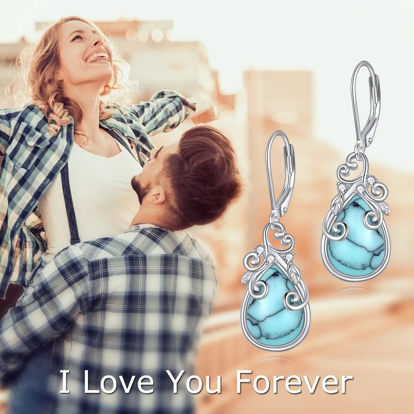 POPLYKE Turquoise Teardrop Drop Dangle Earrings Sterling Silver Leverback Earrings Bohemian Western Jewelry