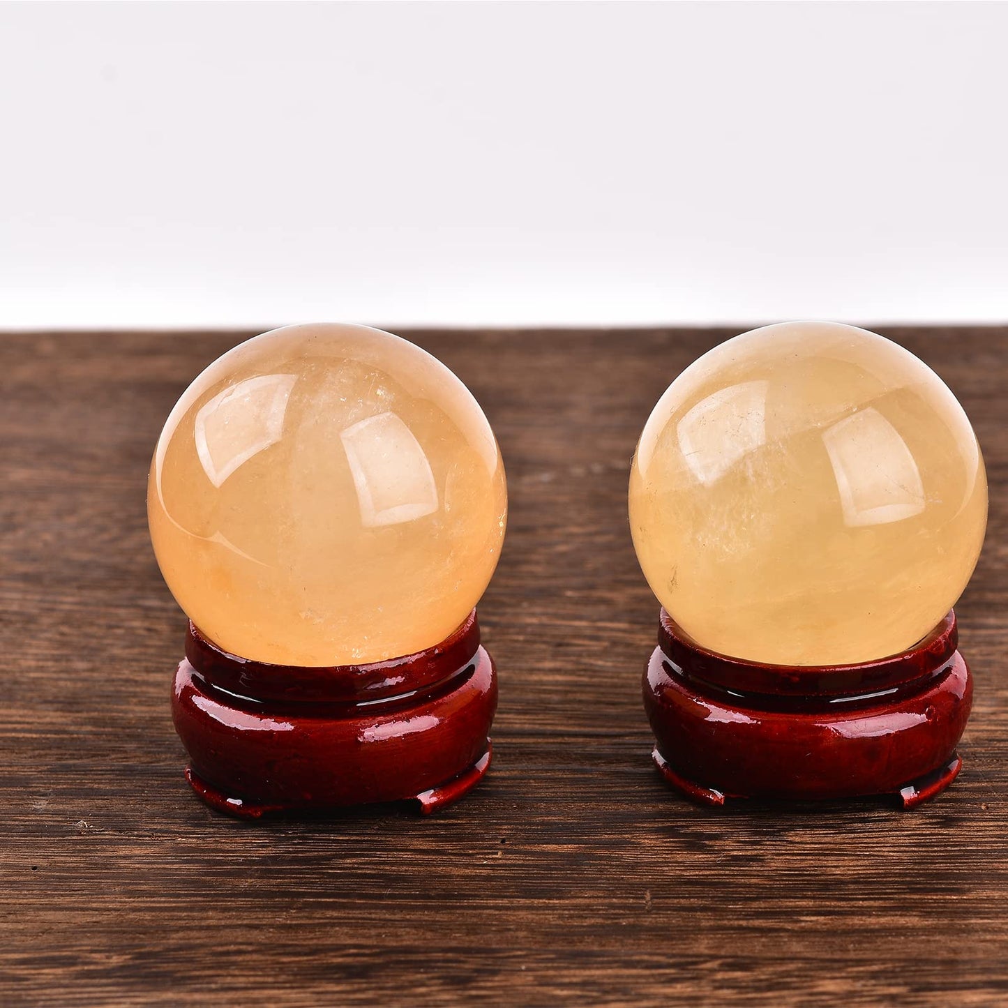 JIC Gem 2inch Natural Orange Calcite Healing Quartz Crystal Sphere Gemstone Ball with Wood Stand for Fengshui Healing and Decoration