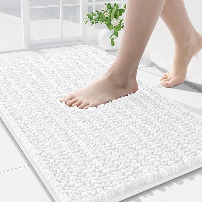 Arotive Luxury Chenille Bathroom Rug Mat, Extra Soft Thick Absorbent Shaggy Bath Rugs, Non-Slip Machine Wash Dry, Plush Bath Mats for Bathroom, Shower and Tub, 30x20, White