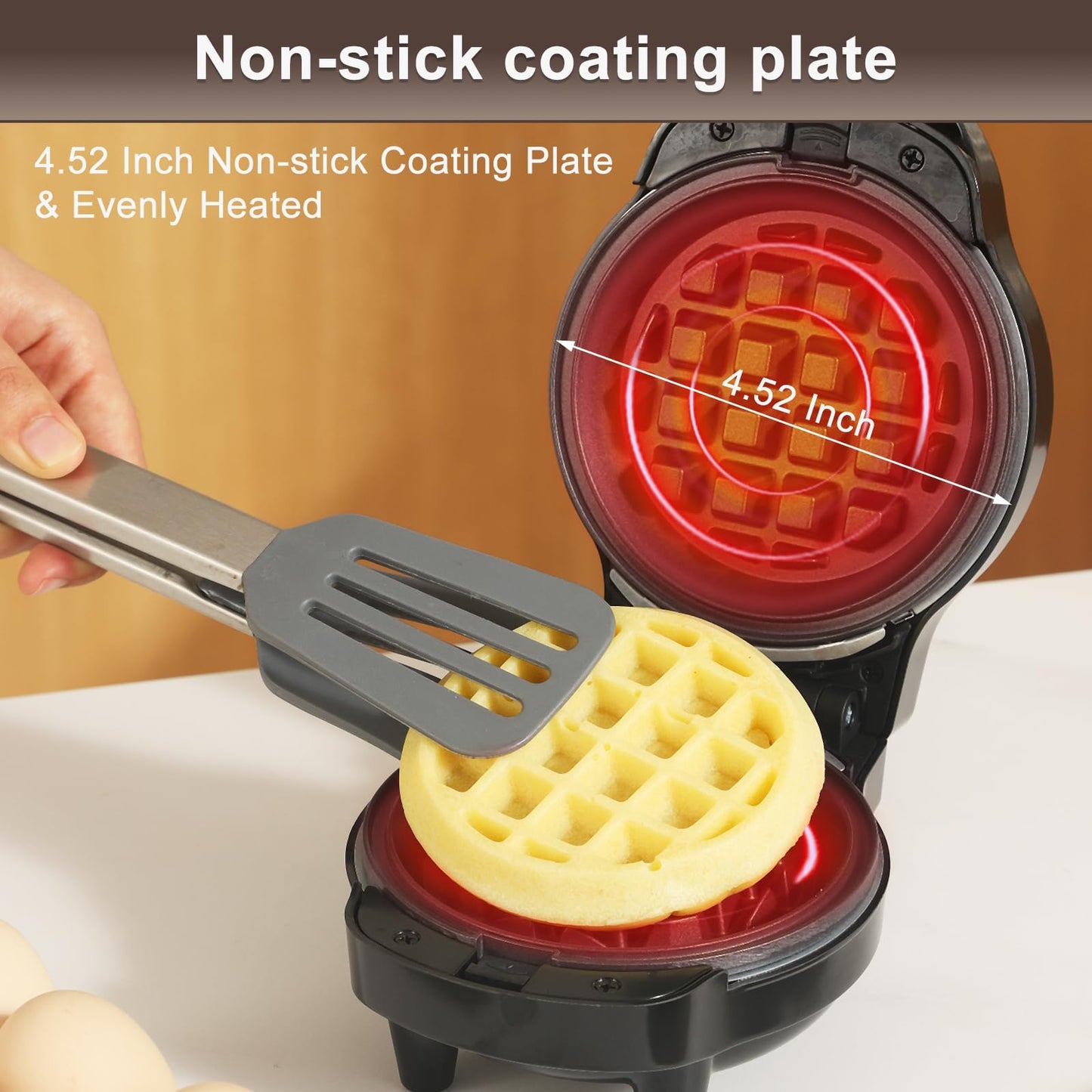 UVFAST Mini Waffles Maker with 6 Removable Plates, 3 in 1 Small Waffle Maker Mini- Waffle, Heart Waffle, Donut, 4.5" Non Stick Waffle Iron for Kids and Families, Black
