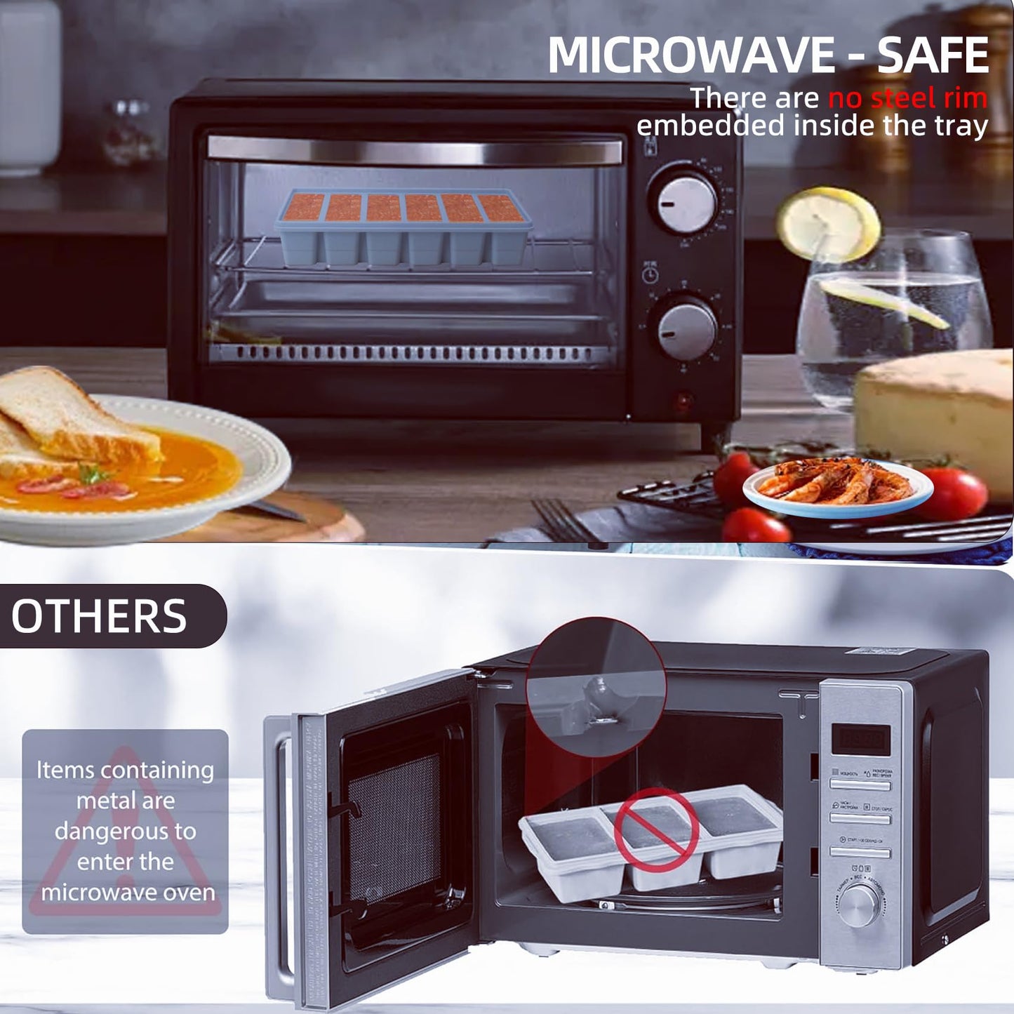 Silicone Freezer Molds Gift Set with 1 Tbsp,2 Tbsp, 1/2, and 1 Cup Silicone Freezer Trays With Lids - Meal Prep and Kitchen Essentials Bundle (Blue 4 Pack)