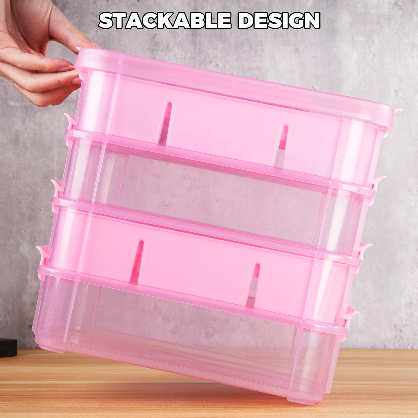 CraftGenes Art Supply Storage Organizer with 2 Removable Trays, 4-Layer 10QT Durable Craft Organizers and Storage for Sewing, Tool, Office Supplies, Art, Craft Supplies(Pink)