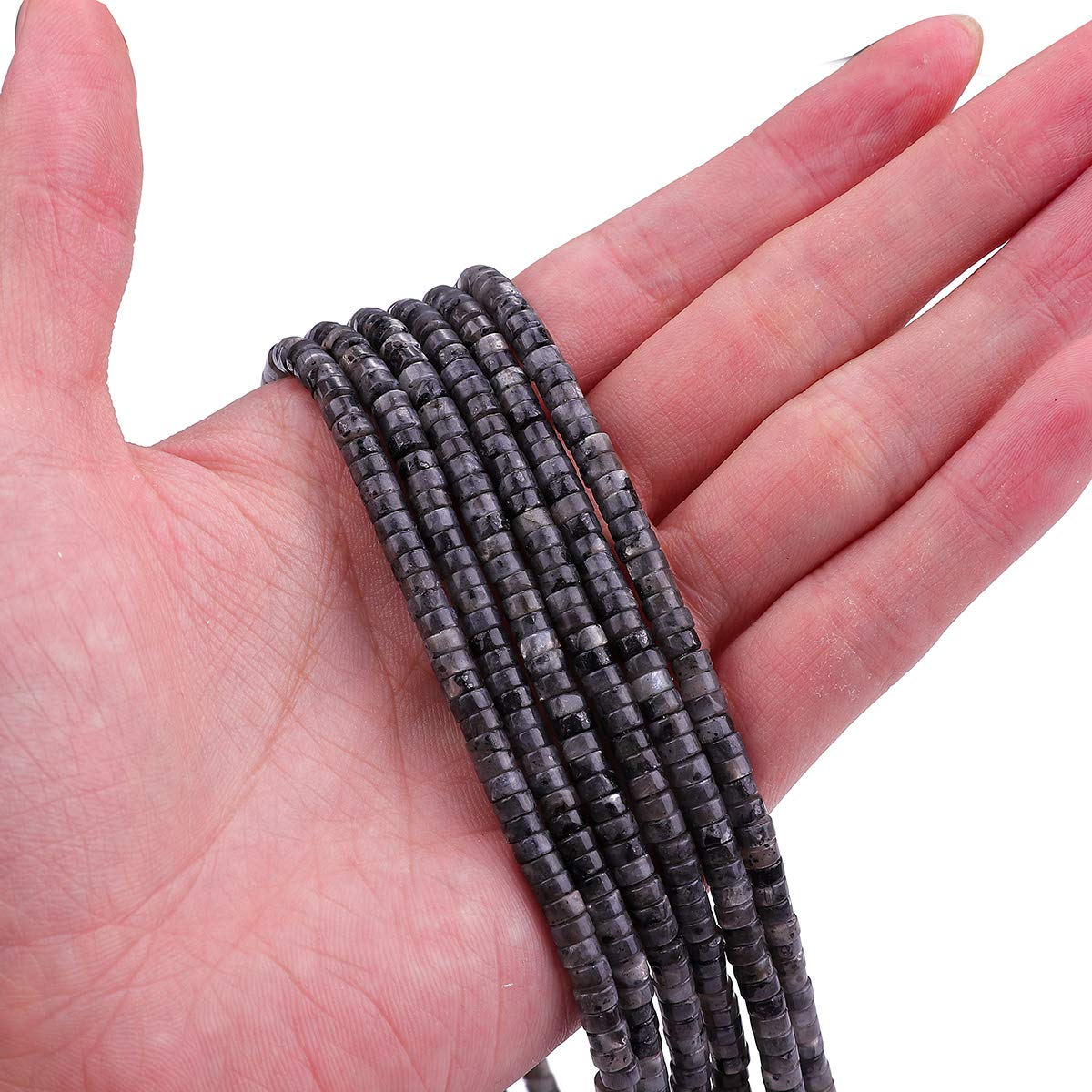 BEADIA Natural Black Spectrolite Spacer Beads Caps Loose Semi Gemstone for Beading Jewelry Making 4mmx2mm 38cm