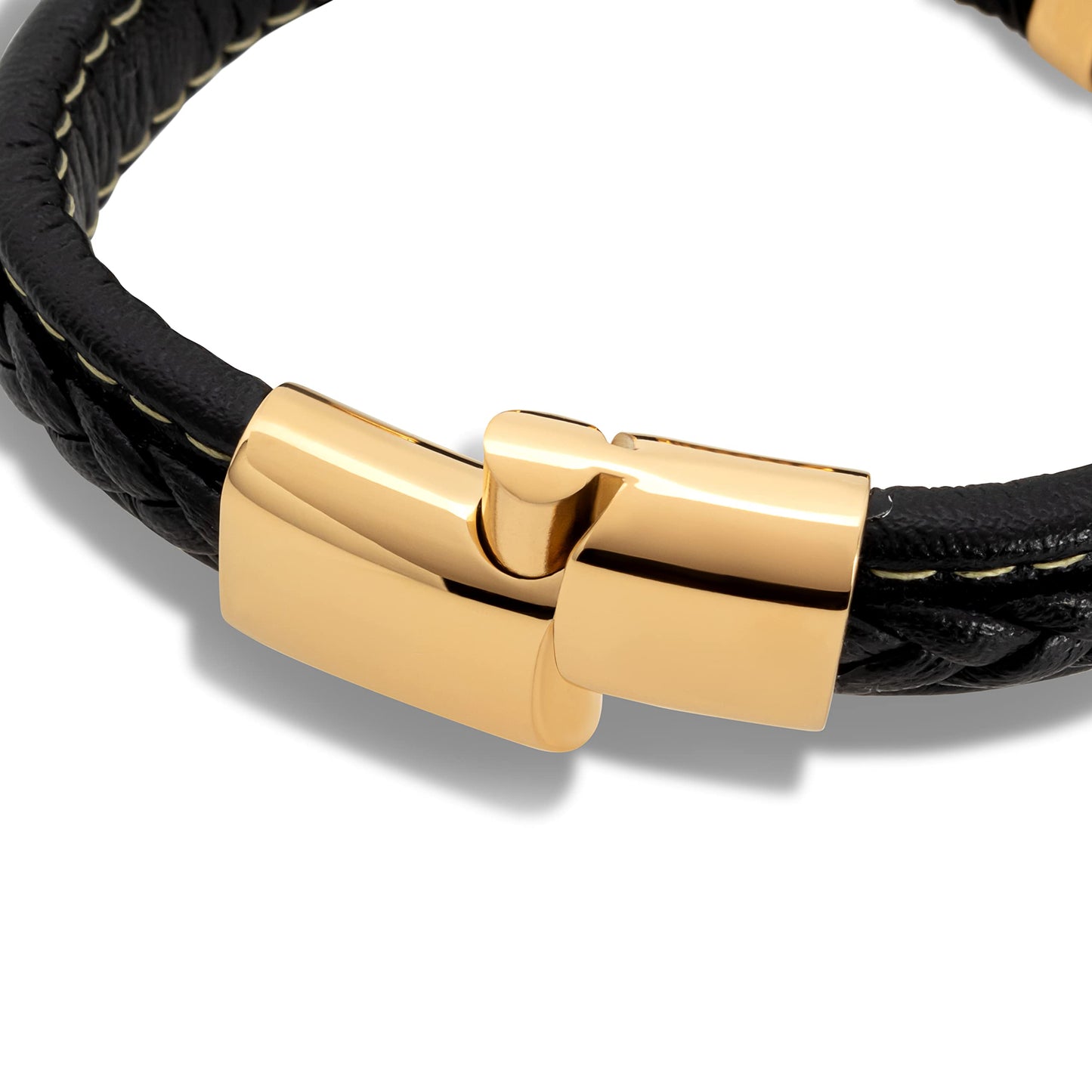 SERASAR Mens Bracelets 20cm Gold Gift Box Genuine Leather Cowhide Braided Adjust Able Magnetic Clasp Multi Layer Wrap Jewellery Rope Man Mans Male Band Jewelry Accessories