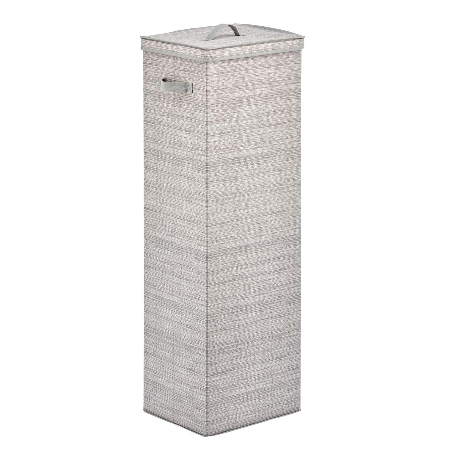mDesign Tall Gift-Wrapping Paper Storage Box with Handles, Holder for Christmas and Holiday Organizer Container - Removable Lid for Rolls of Wrap, Inside Closet Storage Totes, Stripe, Taupe/Tan