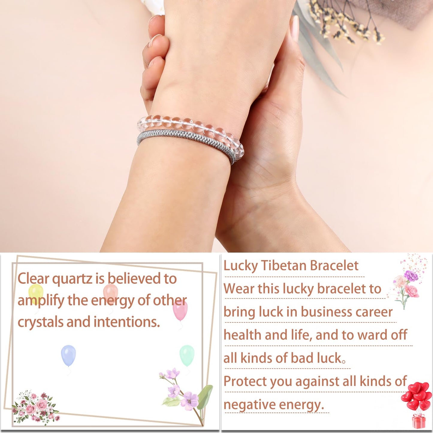 LPBeads 6mm Clear Quartz Bracelet with Handmade Rope Bracelet Size Adjustable Natural Stone Crystal Healing Bracelets Gifts for Unisex Adults