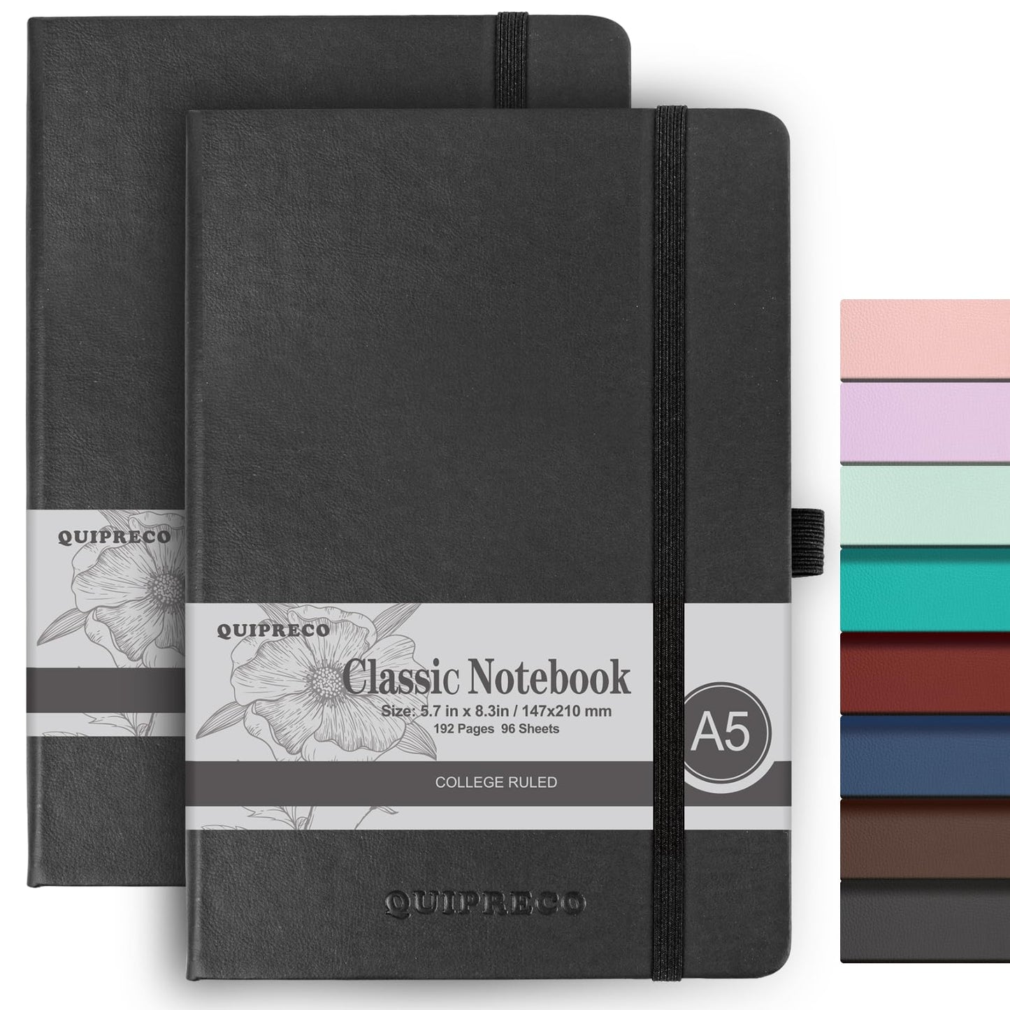2Pack Lined Hardcover Journal Notebook, A5 192 Pages 100Gsm Thick Paper College Ruled for School,Note Taking,Work,Diary，5.7''*8.3'',Black