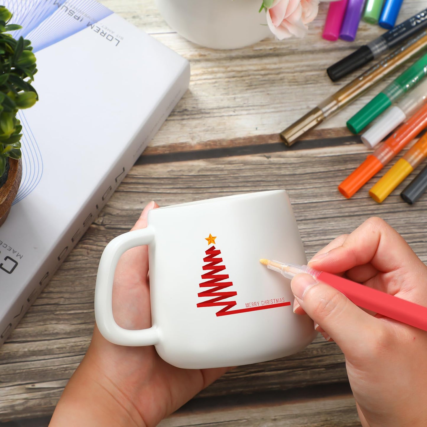Mifoci 2 Sets Mug Painting Kit Paint Your Own Mug Kit for Adults DIY Ceramic Coffee Cups Painting Set, Decorate Your Own Keepsake Craft Gift for Graduation, Father's Day (Classic)
