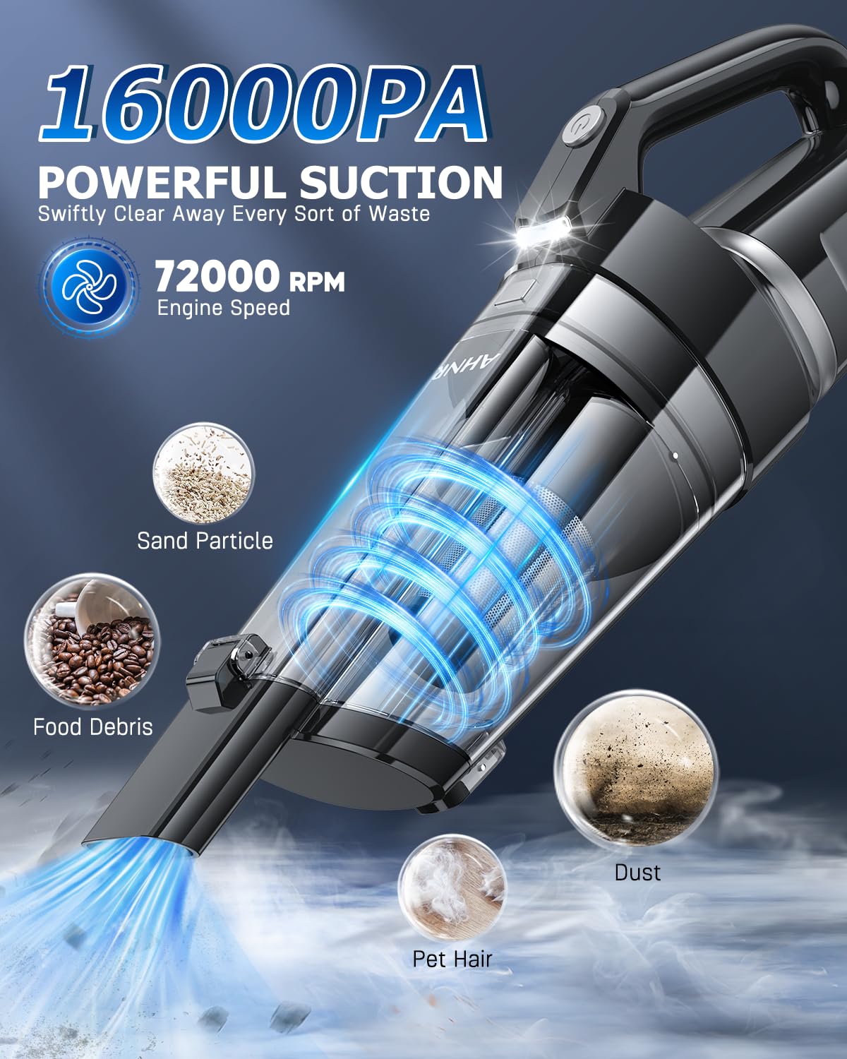 Handheld Vacuum Cleaner Cordless Rechargeable 16000PA for Car Home