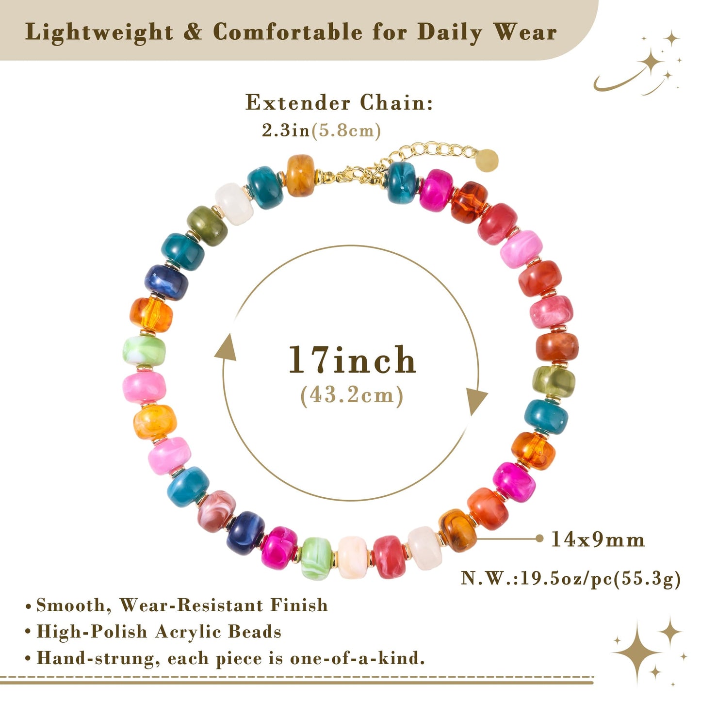 Zhuozatrfa Colorful Beaded Necklace for Women Unique Resin Beads Choker Necklaces Boho Statement Chunky Necklace Summer Vacation Jewelry