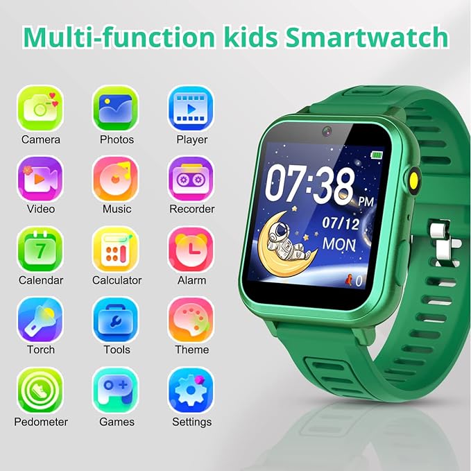 Tixpc Kids Game Smart Watch Boys with 39 Puzzle Games Camera Video Player Pedometer Alarm Clock Calculator Flashlight 12/24 hr HD Touch Screen Kids Watches Toys for 7 8 9 10 11 12 Year Old Boys