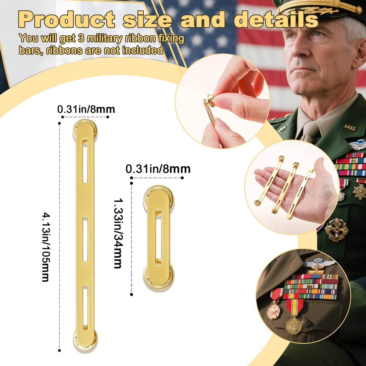 Military Ribbon Holding Bar 1 and 3 Ribbon Mounting Bar for Uniforms Organizer Holder