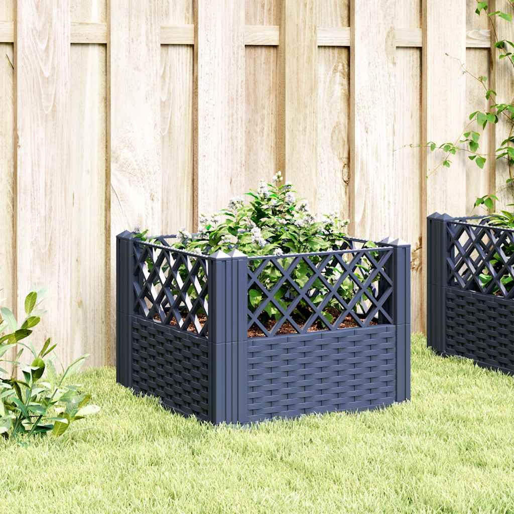 Xolmizyn Modular Garden Planter Box, 17.1 Inch Square Flower Pot with Basketweave Pattern, Modern Decorative Patio Container for Balconies, Porches, and Terraces, Blue Grey