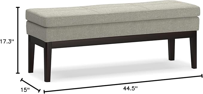 SIMPLIHOME Carlson 45-inch Wide Linen-Look Fabric Ottoman Bench in Greige with Solid Wood Frame for Living Room, Entryway, or Bedroom