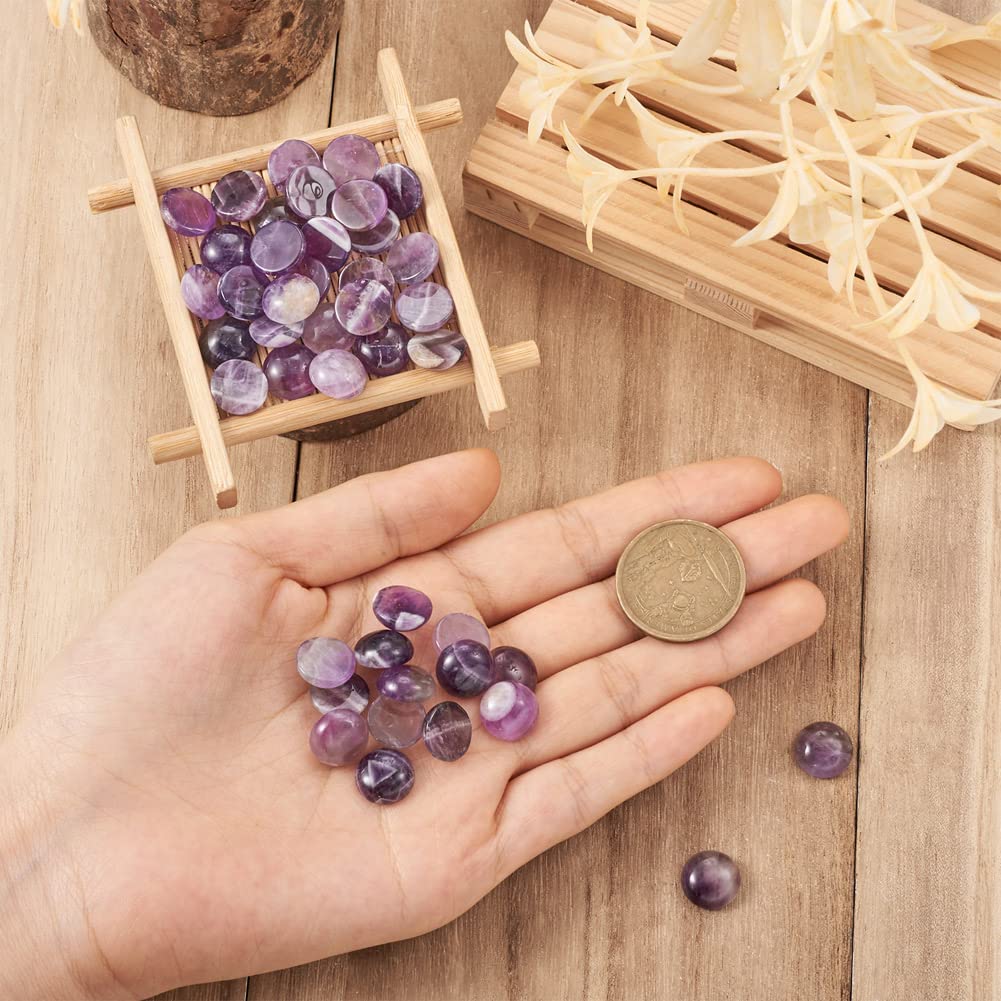 Fashewelry 50Pcs Natural Amethyst Cabochon Stone Half Round Beads 12mm Flat Back Gemstone Chakra Healing Crystal Cover Cabs for Jewelry Making
