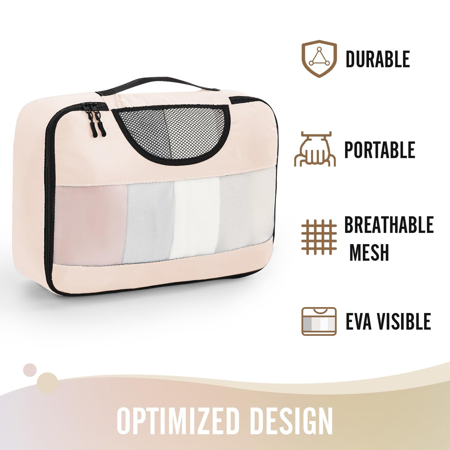 8 Set Packing Cubes for Luggage,Suitcase Organizer in 4 Sizes with Hanging Toiletry Bag and Large Laundry Bag, Carry-On Luggage with Accessories Bag, Cream