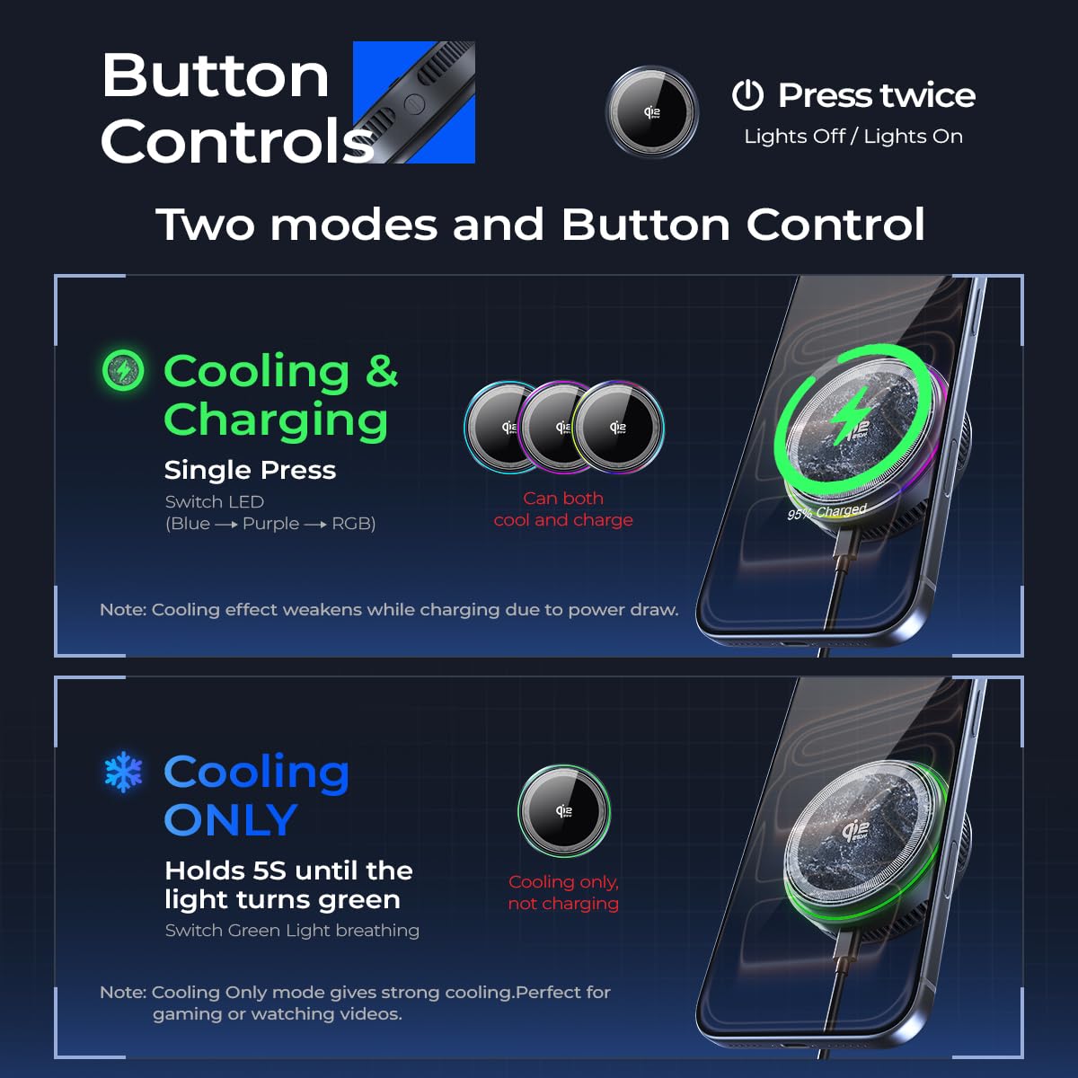 Qi2.2 Wireless Charger【25W Fast Charging+Instant Cooling】 Magnetic Charger Pad with Cooling Fan,LED Light Phone Holder Fast Charging Compatible with iphone17/16/15/14/13/12 Series